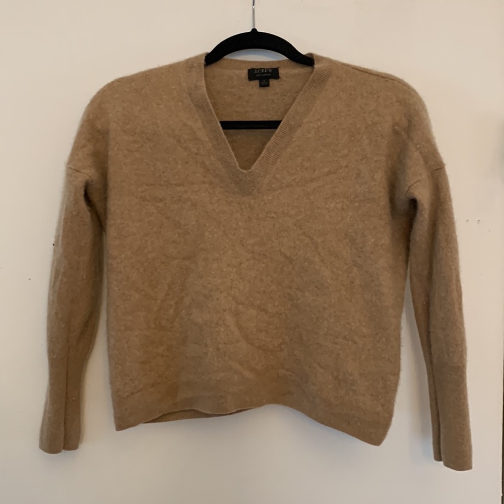 J.Crew 100% Cashmere V-Neck Sweater - Soft Camel Tan, Women's Small, Cozy Fall